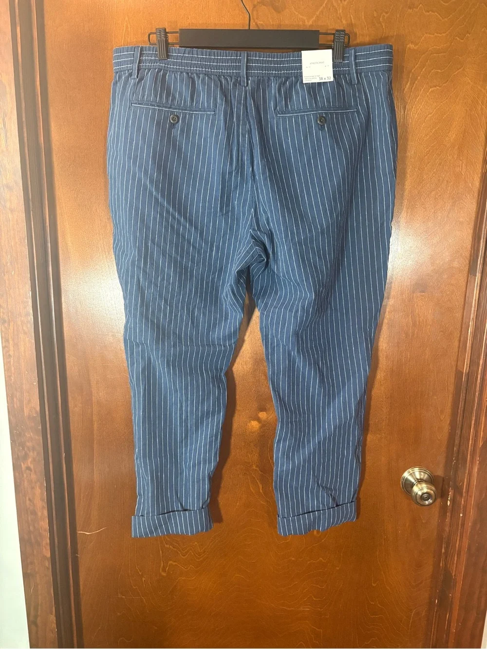 Banana Republic Athletic Fit Blue Pinstripe Linen Blend Chinos NWT